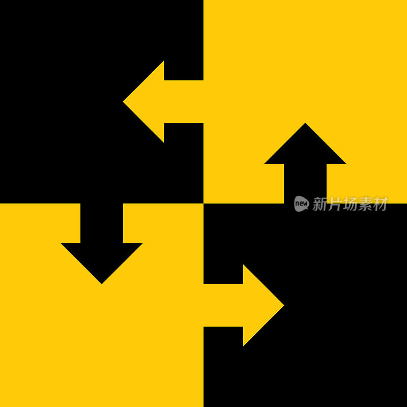 Four Interlocked Black And Gold Arrow Puzzle Pieces
